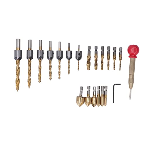 20pcs Gold Titaniumbeschichtung Countersink Schalbdrill Bit Set Hochgeschwindigkeitstahl professioneller Bohrer Tap Bit Sechskantschmelzmitte Punch Kit für Handbohrer Bank Bohrer von Segrehy