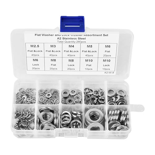 260pcs Edelstahl Flat Waschmaschine Spring Waschmaschine Sortiment Set M2,5 M3 M4 M5 M6 M8 M10 Rostbeständige Befestigungselemente für Hardware -Zubehör für Industriekonstruktionen 260pcs Edelstahl Flat Waschmaschine Spring Waschmaschine Sortiment Set M2,5 M3 M4 M5 M6 M8 M10 Rostbeständige Befestigungselemente für Hardware -Zubehör für Industriekonstruktionen von Segrehy