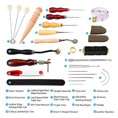 31 Stück Leder Nähwerkzeuge Set DIY Leder Handwerk Hand Nähte Kit mit Groover Awl gewachste Finger Edelstahl Holz Material für Anfänger Profis Leder Arbeiter von Segrehy