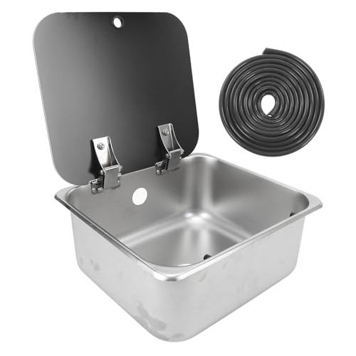 350 x 320 x 150 mm Küchenspüle aus Edelstahl 304 mit Deckel aus gehärtetem Glas, 15 l, 40 mm Abflussöffnung für Wohnmobil, Imbisswagen, Boot, Wohnmobil von Segrehy