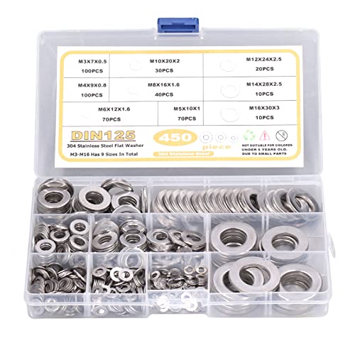 450pcs Flachwaschanlage 304 Edelstahl -Sortiment -Kit M3 M4 M5 M6 M8 M10 M12 M14 M16 Hardware -Waschmaschinen für Wartung Elektrischer Anschluss Kraftfahrzeugfahrzeug 450pcs Flachwaschanlage 304 Edelstahl -Sortiment -Kit M3 M4 M5 M6 M8 M10 M12 M14 M16 Hardware -Waschmaschinen für Wartung Elektrischer Anschluss Kraftfahrzeugfahrzeug von Segrehy