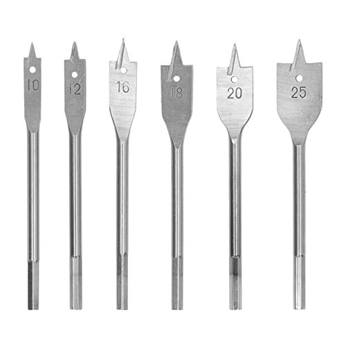 6pcs Spatenbohrmaschine Bit Set hoher Kohlenstoffstahl 3 Schnittkanten Hex Shank Spaten Holzbohrer für Holzbearbeitungsschränke Stühle Tische (Silber) von Segrehy