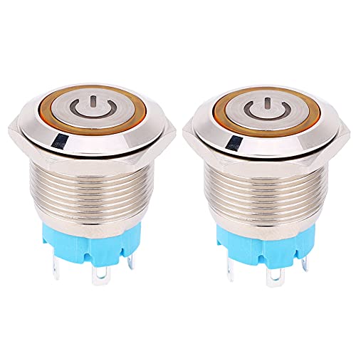 Druckknopfschalter 16 mm rund 4Pin 1NO Selbstreset mit Lichtstrommuster hoher lebigkeit Edelstahl IP65 Wasserdicht für Industriemaschinen Automobilsteuerung 2pcs 2pcs (Gelb) von Segrehy