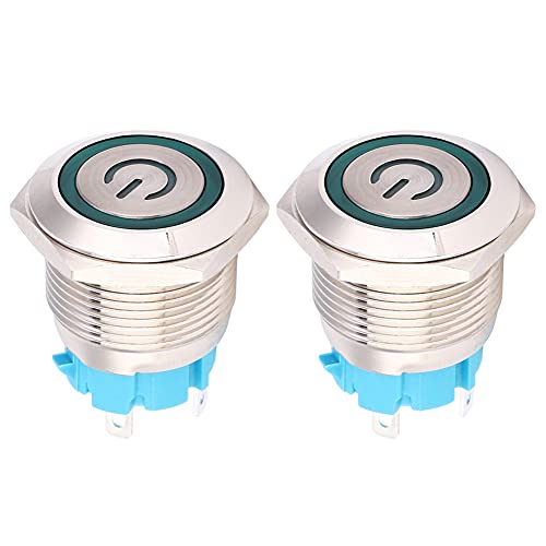 Druckknopfschalter 16 mm rund 4Pin 1NO Selbstreset mit Lichtstrommuster hoher lebigkeit Edelstahl IP65 Wasserdicht für Industriemaschinen Automobilsteuerung 2pcs 2pcs (Grün) von Segrehy