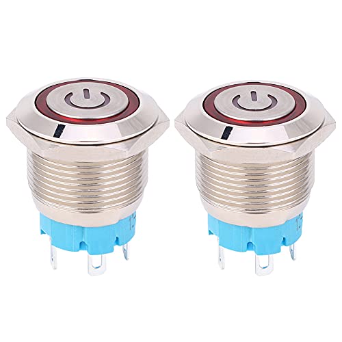 Druckknopfschalter 16 mm rund 4Pin 1NO Selbstreset mit Lichtstrommuster hoher lebigkeit Edelstahl IP65 Wasserdicht für Industriemaschinen Automobilsteuerung 2pcs 2pcs (Rot) von Segrehy