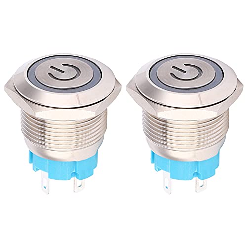 Druckknopfschalter 16 mm rund 4Pin 1NO Selbstreset mit Lichtstrommuster hoher lebigkeit Edelstahl IP65 Wasserdicht für Industriemaschinen Automobilsteuerung 2pcs 2pcs (Weiß) von Segrehy