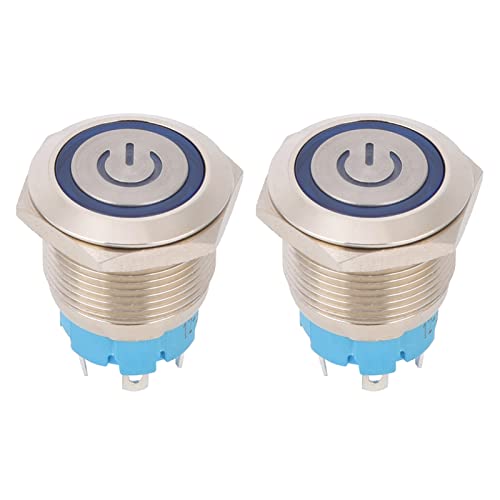 Druckknopfschalter 4 Pin 19 mm runder Flachkopf Edelstahl Shell IP65 Waterefiel 12 24VDC Latching -Druckknopfschalter für industrielle Bedienfeld -Elektrik -Geräte 2pcs 2pcs (Blau) von Segrehy