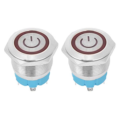 Druckknopfschalter wasserdichtes Metall 4 Pin Selbstreset mit Stromlichtschild für industrielle Geräte DIY -Projekte Edelstahl 22 mm 2pcs (Rot) von Segrehy
