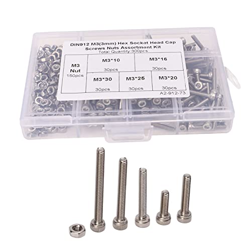 M3 Hex -Sockelkopfschrauben 304 Edelstahl Hex -Kappenschrauben Muttern Sortiment Kit mit Aufbewahrungsbox von Segrehy