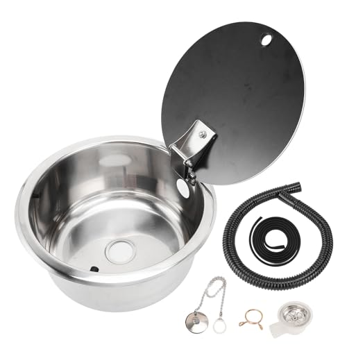 RV Bar Waschbecken Edelstahl Rundes Küchenspüle mit temperamentvollem Glasdeckel 40 -mm -Abflussloch für Boot Caravan RV Hochleistungsmaterial großer Kapazität eingebetteter von Segrehy