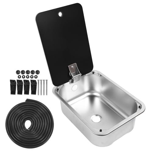RV-Einzelbecken-Barspüle, 15 x 11 x 5,4 Zoll, quadratisch, Edelstahl, mit Deckel aus gehärtetem Glas und 40 mm Abflussloch, für Wohnwagen und Boote von Segrehy