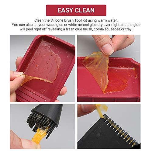 Silikon Kleber Kit Holzbearbeitung Klebstoffwerkzeuge 4pcs Set mit schmalen breiten Pinsel Kleber Tablett Kamm Risege für Holzarbeiter Handwerker Hobbyisten rot schwarz von Segrehy