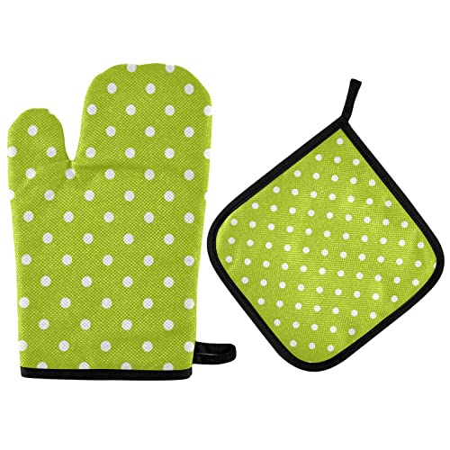 Segur Topflappen-Set mit weißen Punkten auf grünem Topflappen, hitzebeständige Grillhandschuhe für Küche, Kochen, Grillen von Segur