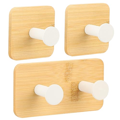 Segus Handtuchhalter Holz, 3 Stück Wandhaken Holz, Selbstklebende Haken, Klebehaken Extra Stark, Bambus Klebehaken Weiß für Schlafzimmer Wohnzimmer Flure (Kleidung, Schal, Hut) von Segus