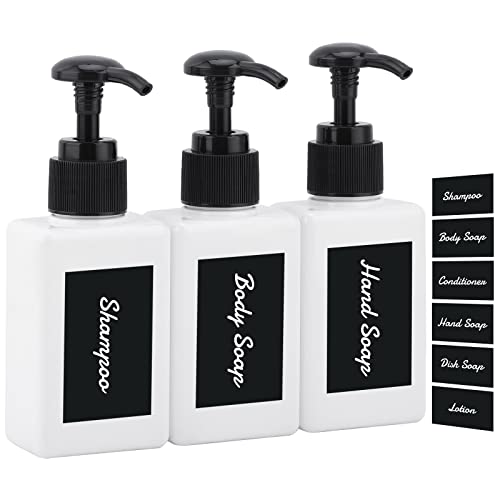 Segus Seifenspender Plastik, 3 Stück Pumpflasche 100ml, Seifenspender Weiss, Shampoo Spender mit Wasserdichter Aufklebe, Spülmittelspender für Shampoo, Conditioner, Körperseife von Segus