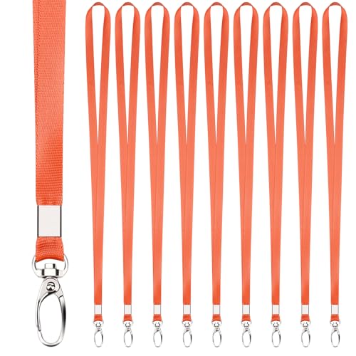 Segus Schlüsselband Lang, 10 Stück Umhängeband mit Drehbarem Metallclip, Schlüsselbänder für Büro, Krankenhaus, Fabrik, Schule (Orange) von Segus