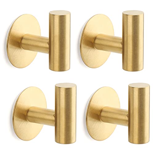 Segus Selbstklebend Haken, 4 Stück Badezimmer Handtuchhalter Ohne Bohre, Kleiderhaken Edelstahl für Badezimmer und Küche,Klebehaken Extra Stark, Haken Gold von Segus