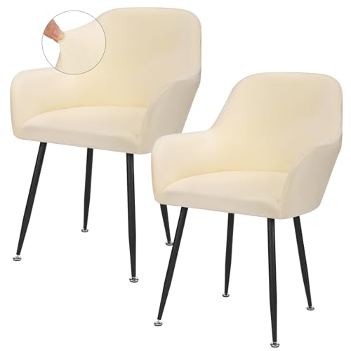 Segus Sesselhusse, 2 Stück Sesselüberzug Stretch, Stuhlbezug mit Armlehne, Abnehmbare und Waschbarer, Stuhlhussen Beige für Esszimmer, Küche, Hochzeit, Bankett (Velvet) von Segus