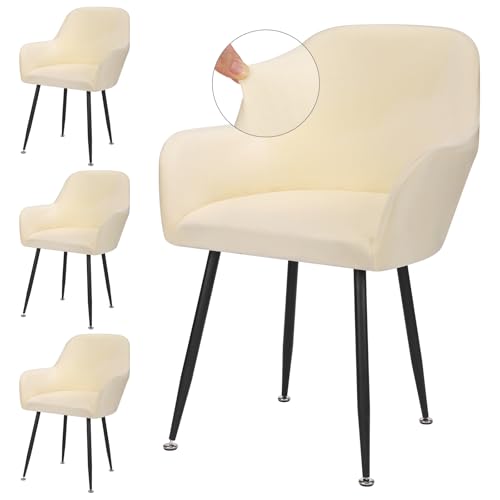 Segus Sesselhusse, 4 Stück Sesselüberzug Stretch, Stuhlhussen mit Armlehne, Abnehmbare und Waschbarer, Stuhlhussen Beige für Hotel, Bankett, Büro, Partys Deko (Velvet) von Segus