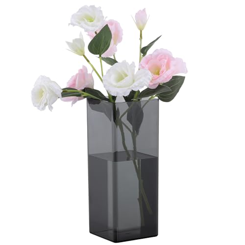 Segus Transparente Acryl Vase, 10x25cm Blumenvase Modern Schwarz, Rechteckig, Bruchsichere Plastik Vase für Tischdeko, Hochzeitsdekoration von Segus