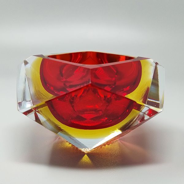 Rote und gelbe Murano Glas Aschenbecher und Schale von Flavio Poli 60er Jahre, Seguso von Seguso