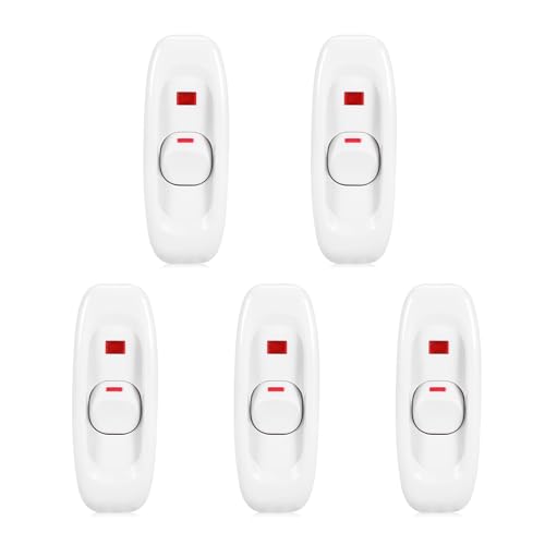 5 Stück Kabelschalter Gerätetaste schalter, Kabelschalter mit LED Kontrollleuchte 10A Schnurschalter für Tischlampe Schreibtischlampe Bettlampe (Weib) von Segutage