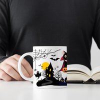 Halloween Tasse Mit Schwarzer Katze, Spukhaus, Niedliche Grusel-Tasse Kürbis, Hexe, Geist, Gruselige Hexe Tasse, Geschenkidee von Sehirbaz