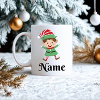Personalized Christmas Mug With Elf & Name, Custom Name Mug, Holiday Gift For Him Her, Kids & Adults von Sehirbaz