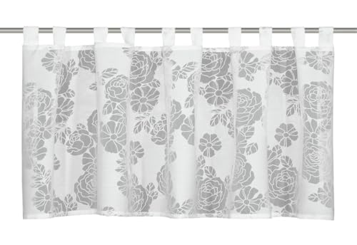 Sehlbach Bistrogardine Ausbrenner Blumen, Weiß, 140 x 45 cm Bistrogardine, Florales Design, Transparenter Stoff, Einfache Dekoration von Gardinia