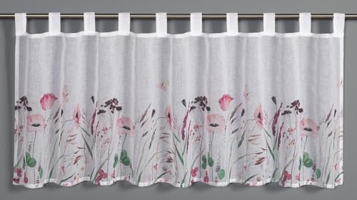 Sehlbach Bistrogardine Dolly-Voile All-Over-Blumenprint, Weiß, 135 x 245 cm Bistrogardine, Lichtdurchlässig, Transparenter Stoff, Einfache Dekoration, Öko-Tex Zertifiziert, Blumige Akzente von Gardinia