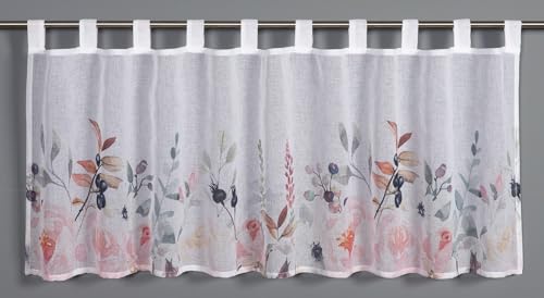 Sehlbach Bistrogardine Dolly-Voile All-Over-Floraldessin, Weiß, 135 x 45 cm Bistrogardine, Florales Design, Lichtdurchlässig, Einfache Dekoration, Öko-Tex Zertifiziert von Gardinia