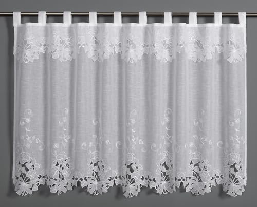 Sehlbach Bistrogardine Dolly-Voile Spitze, Weiß, 135 x 75 cm Bistrogardine, Klassisch Elegant, Florale Verzierungen, Blickdichter Stoff, Einfache Dekoration, Gemütliche Atmosphäre von Gardinia