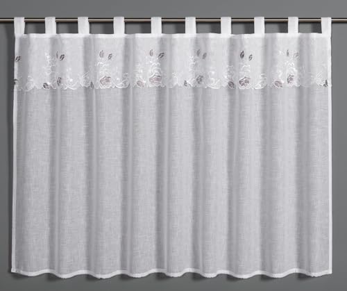 Sehlbach Bistrogardine Dolly-Voile Stickerei Borte, Weiß, 135 x 75 cm Bistrogardine, Elegante Stickerei, Blickdicht, Lichtdurchlässig, Einfache Dekoration von Gardinia