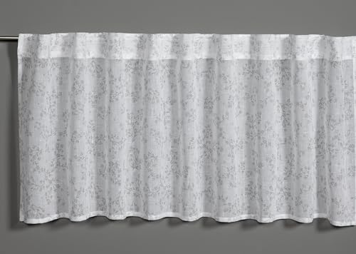 Sehlbach Bistrogardine Etamine All-Over-Blumenprint, Silbergrau, 140 x 45 cm Bistrogardine, Lichtdurchlässig, Blickdicht, Öko-Tex Zertifiziert, Einfache Dekoration, Wohnliche Atmosphäre von Gardinia