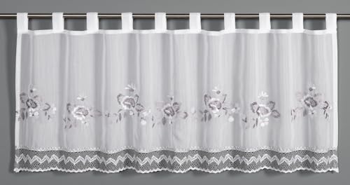 Sehlbach Bistrogardine Etamine Blumenstickerei mit Häkelsaum, Weiß, 135 x 245 cm Bistrogardine, Elegante Blumenstickerei, Lichtdurchlässig, Einfache Dekoration, Öko-Tex Zertifiziert von Gardinia