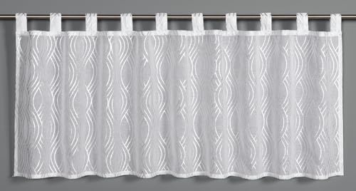 Sehlbach Bistrogardine Foilprint Wellen, Weiß, 135 x 45 cm Bistrogardine, Foilprintdessin, Zeitlos Elegant, Blickdicht, Öko-Tex Zertifiziert, Einfache Dekoration von Gardinia
