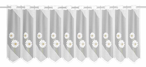Sehlbach Bistrogardine Jacquard Margeritenblumen, Weiß, 145 x 50 cm Bistrogardine, Lichtdurchlässig, Transparenter Stoff, Einfache Dekoration, Florales Design, Natürliche Note von Gardinia