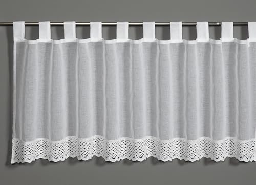 Sehlbach Bistrogardine Naturoptik mit Häkelsaum, Weiß, 140 x 48 cm Bistrogardine, Naturoptik, Häkelspitze, Blickdicht, Lichtdurchlässig, Öko-Tex Zertifiziert, Einfache Dekoration von Gardinia