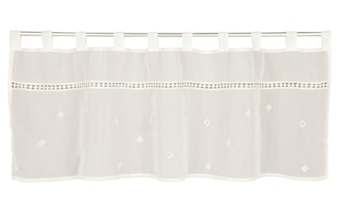 Sehlbach Bistrogardine Rautenstickerei mit Spitzenborte, Weiß, 135 x 45 cm Bistrogardine, Rautenstickerei, Blickdicht, Lichtdurchlässig, Einfache Dekoration, Öko-Tex Zertifiziert von Gardinia