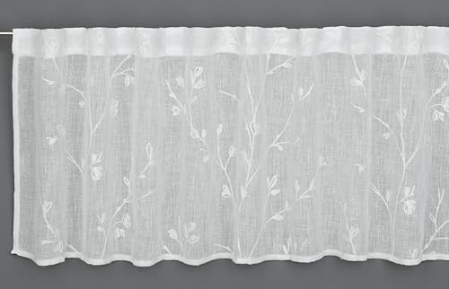 Sehlbach Bistrogardine Stickerei, Natur, 140 x 45 cm Bistrogardine, Florale Stickerei, Zeitloses Design, Transparenter Stoff, Einfache Dekoration von Gardinia