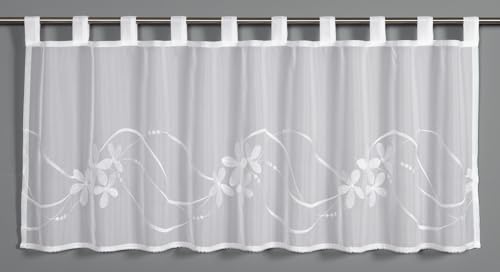 Sehlbach Bistrogardine Voile Blumenstickerei, Weiß, 135 x 45 cm Bistrogardine, Voile Blumenstickerei, Lichtdurchlässig, Öko-Tex Zertifiziert, Einfache Dekoration von Gardinia