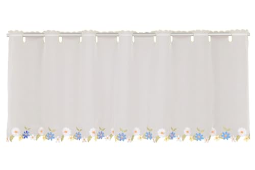 Sehlbach Bistrogardine Voile Blumenstickerei Saum, Weiß, 135 x 45 cm Bistrogardine, Elegante Ausstrahlung, Verspielte Note, Natürliche Akzente, Angenehme Transparenz, Einfache Dekoration von Gardinia
