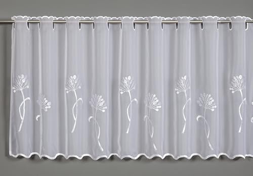 Sehlbach Bistrogardine Voile Stickerei Pusteblume, Weiß, 140 x 48 cm Bistrogardine, Lichtdurchlässig, Florale Stickerei, Öko-Tex Zertifiziert, Einfache Dekoration von Gardinia