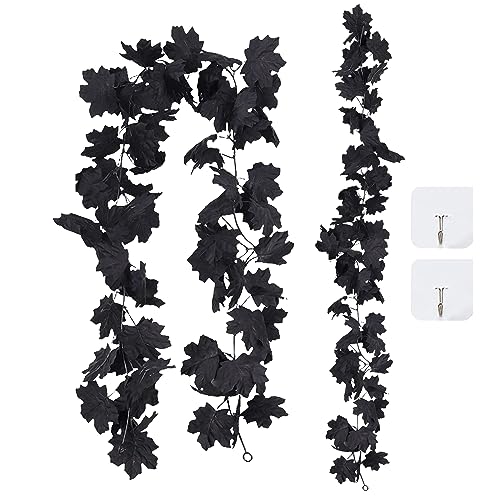 Schwarze Blatt Girlande 2pcs Halloween Herbst Ahornblätter Garland 5.7ft schwarz hängende künstliche Weinrebe für Halloween Home Party Decorwrenaths von Sehoangd