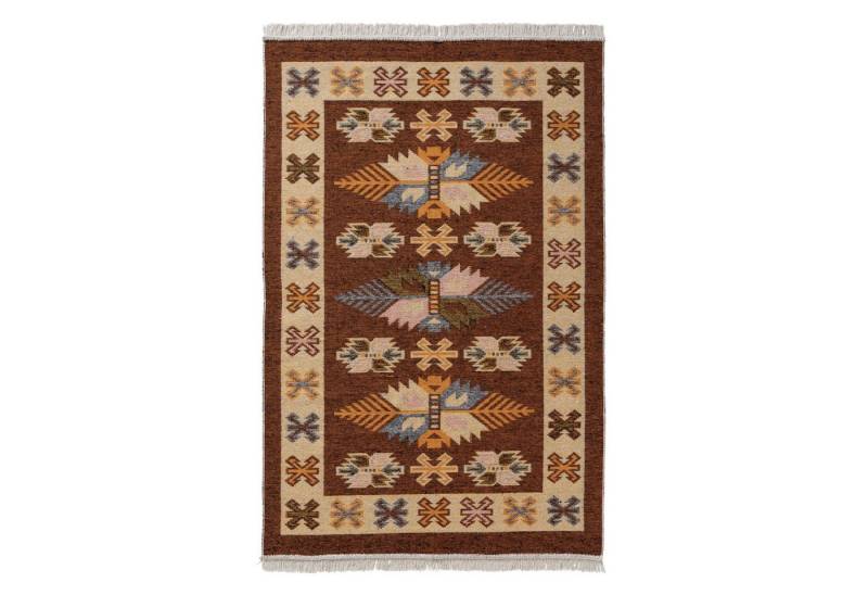 Sehrazat Teppich Teppich classic Design, orange, Rechteckig, Höhe: 3 mm, Wendeteppich, Indogenes Muster, mit Fransen von Sehrazat