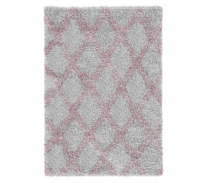 Sehrazat Teppich Teppich modern Design, pink-grau, rechteckig, Höhe: 30 mm, Shaggy Hochflor Teppich mit zeitlosem Muster, Langflor Teppich, Teppich gemustert grafisch geometrisch Rauten, für Schlafzimmer, Wohnzimmer, Esszimmer, Kinderzimmer, Garderobe & Flur, Arbeitszimmer, Gästezimmer von Sehrazat