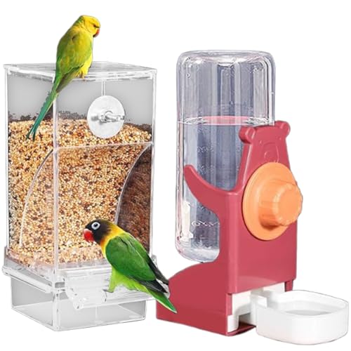 2pcs Automatische Vogelheiler Und Wasserspender Mit Anti Spill Tablett Für Papageien Cockatiels ABS Cage Accessoires Antiwaste Vogel Fütterung von Sehuby