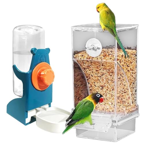 2pcs Automatische Vogelheiler Und Wasserspender Mit Anti Spill Tablett Für Papageien Cockatiels ABS Cage Accessoires Antiwaste Vogel Fütterung von Sehuby