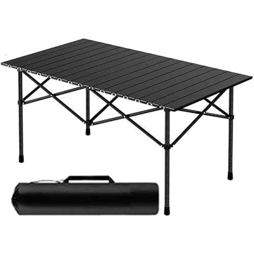 Sehuby Faltbarer Picknicktisch Edelstahlrahmen Verstellbare Beine Camping Outdoor BBQ Rolltisch Abendessen Schreibtisch Camping Faltbar von Sehuby