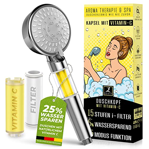 Duschkopf wassersparend mit Kalkfilter gegen kalkhaltiges Wasser Sparduschkopf mit Vitamin C hochdruck antikalk Handbrause Set mit Wasserfilter druckerhöhend chrom Duschfilter energiespar Brausekopf von SeiFIT